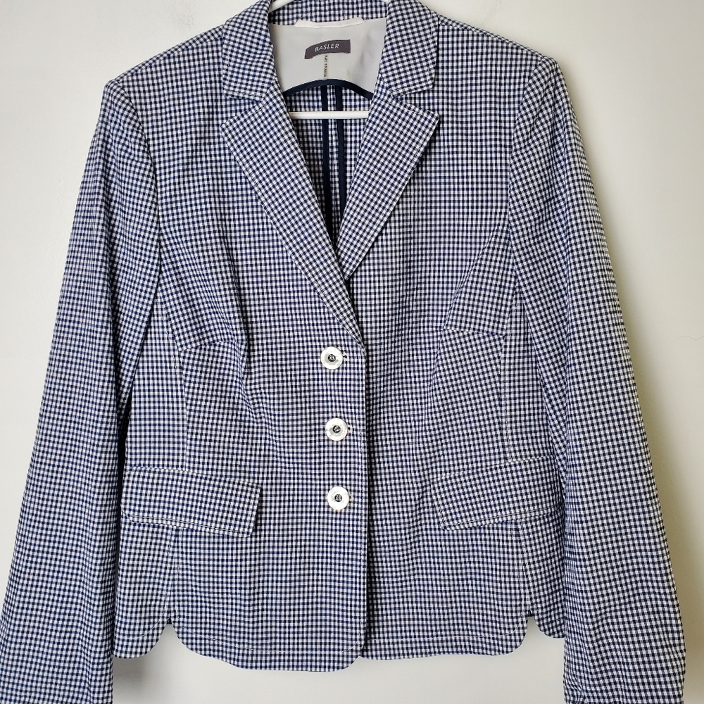 Basler Blue Check Cotton Blend Blazer Jacket